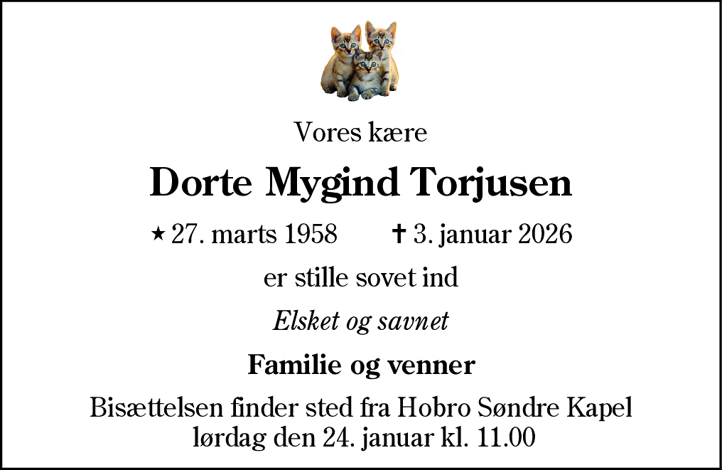 Dødsannonce for Dorte Mygind Torjusen