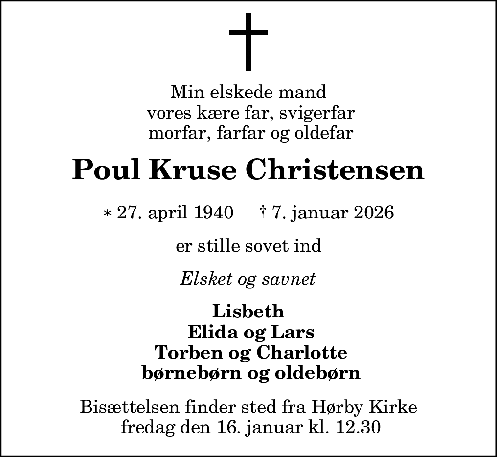 Dødsannonce for Poul Kruse Christensen