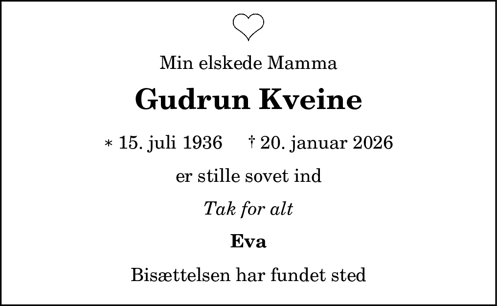 Dødsannonce for Gudrun Kveine