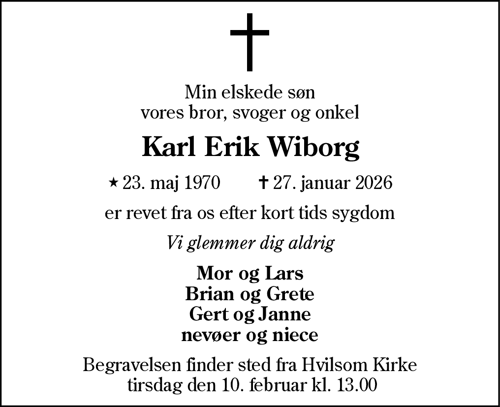 Dødsannonce for Karl Erik Wiborg