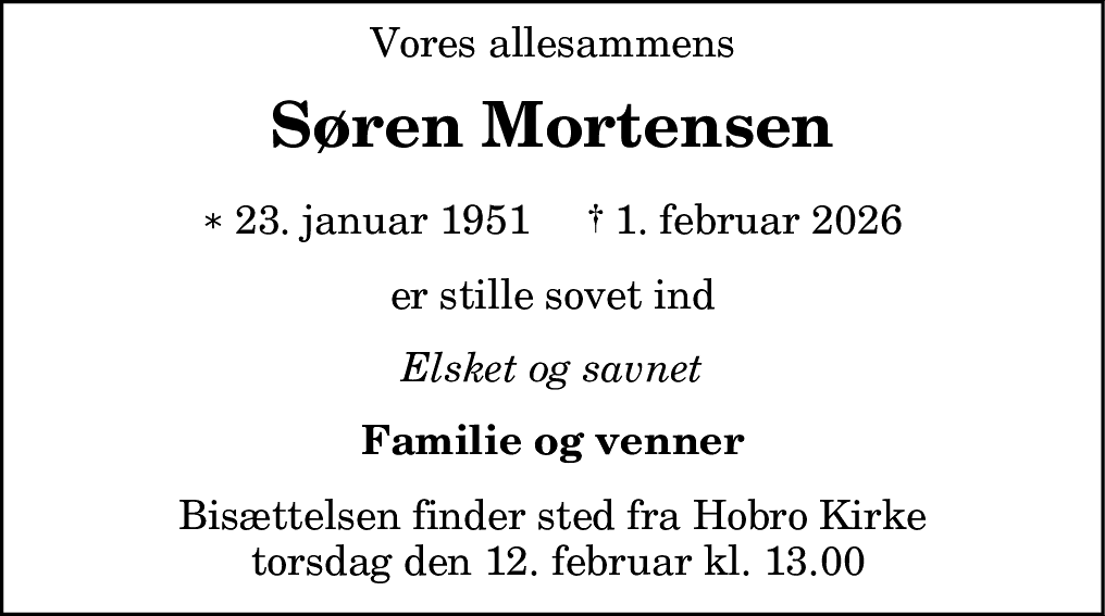 Dødsannonce for Søren Mortensen