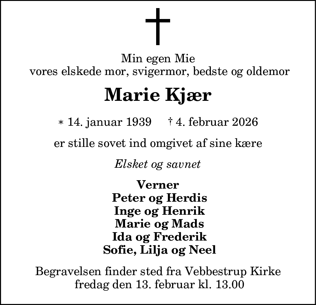 Dødsannonce for Marie Kjær