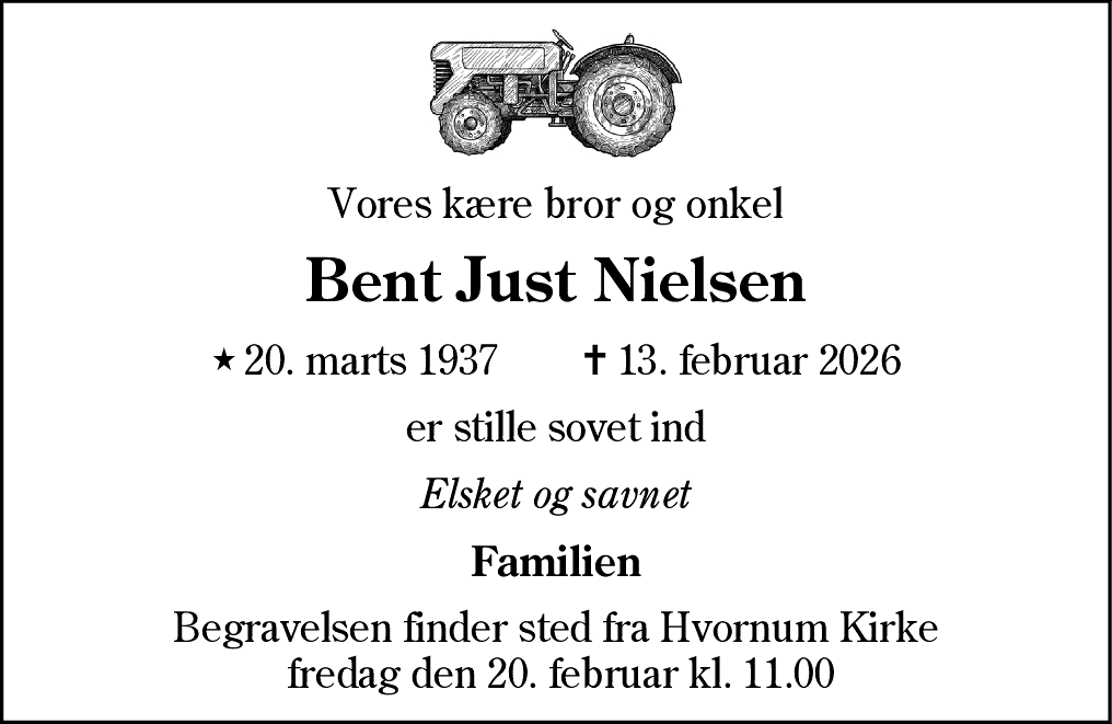 Dødsannonce for Bent Just Nielsen