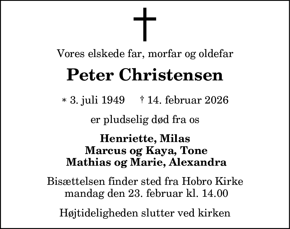Dødsannonce for Peter Christensen