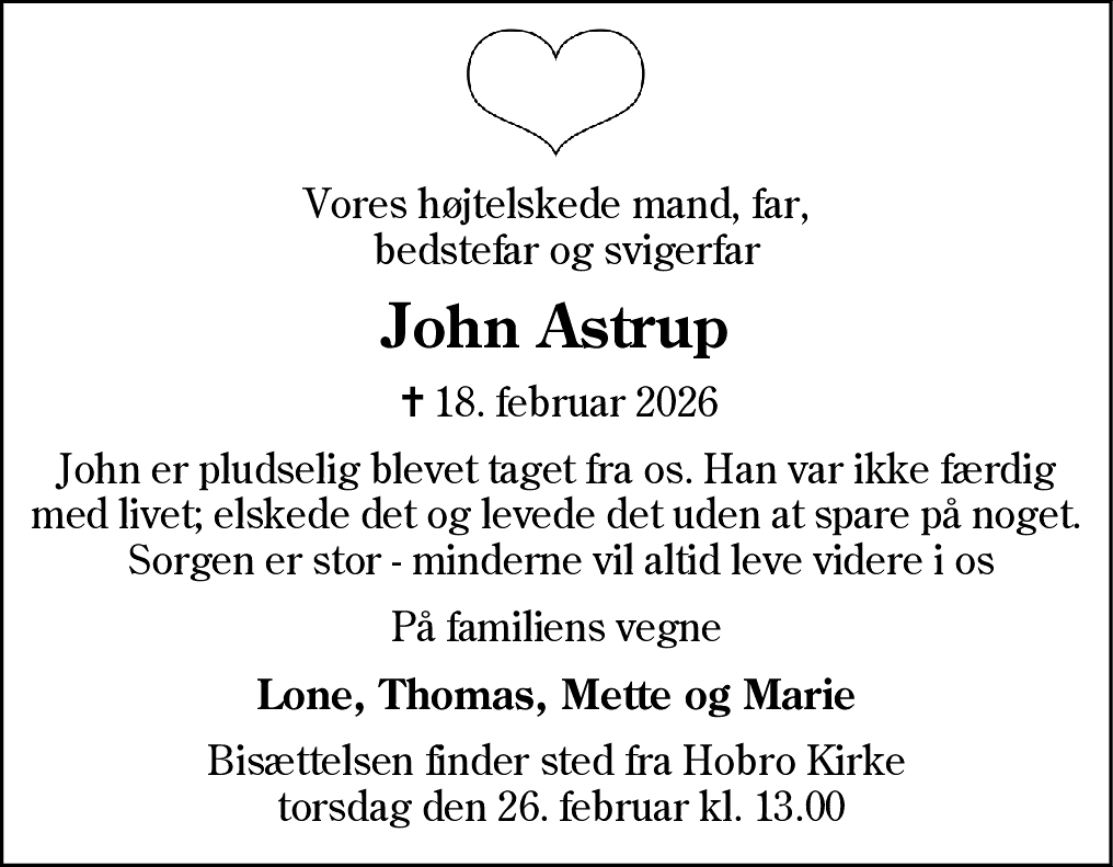 Dødsannonce for John Astrup