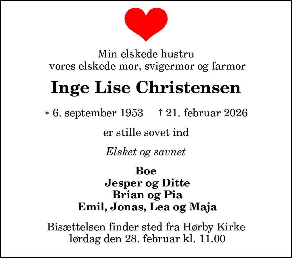 Dødsannonce for Inge Lise Christensen