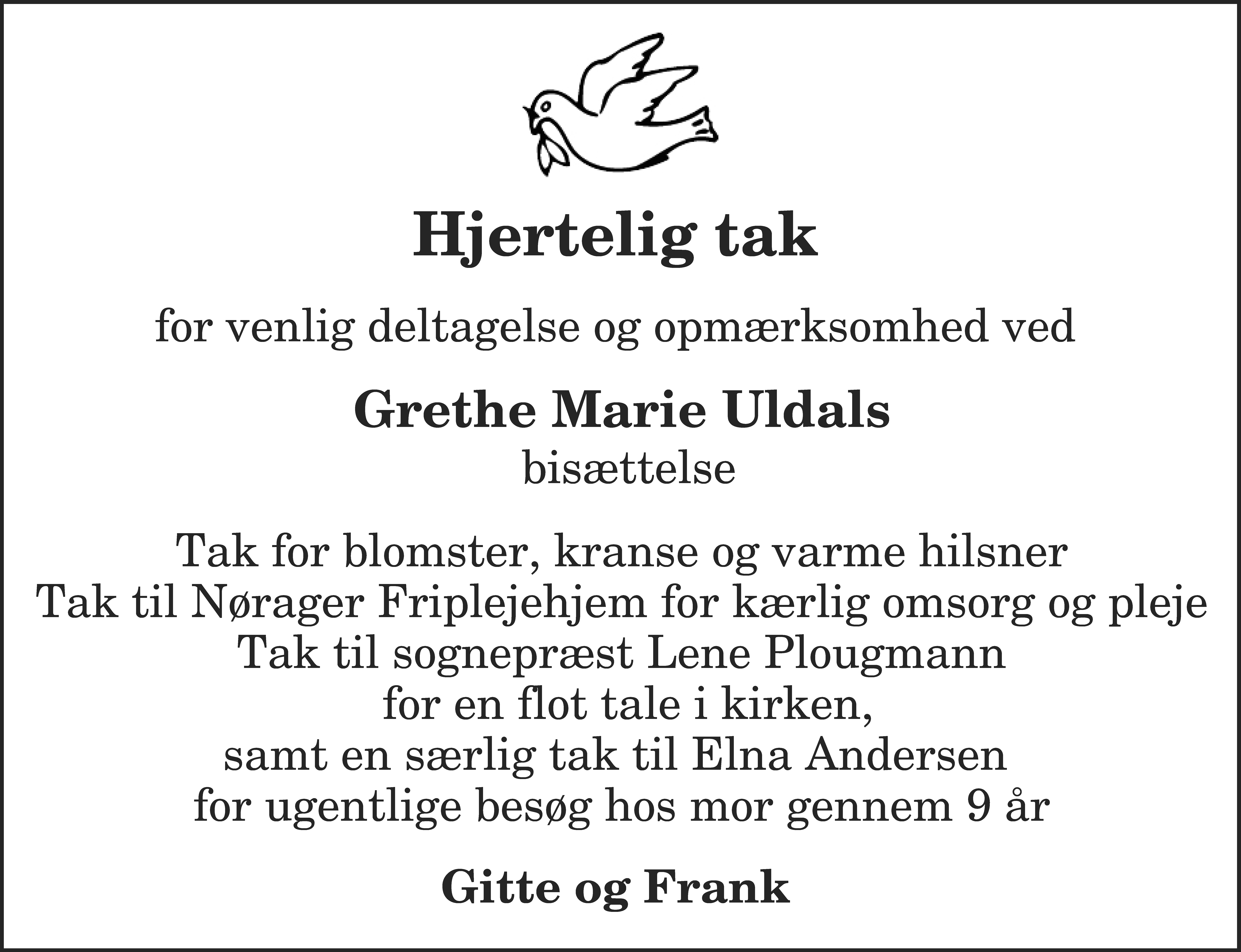 Dødsannonce for Grethe Marie Uldal