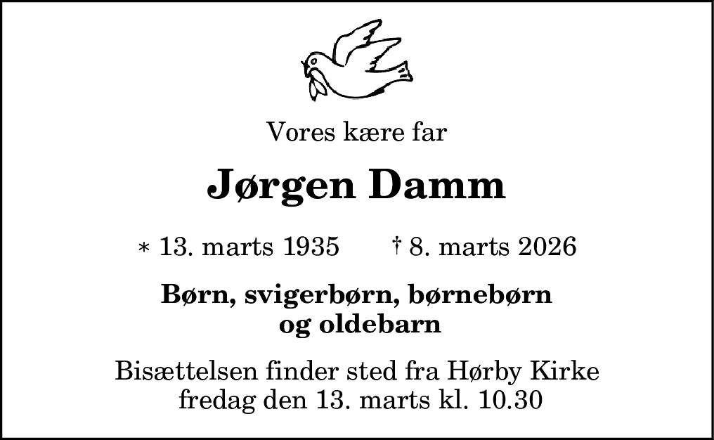 Dødsannonce for Jørgen Damm