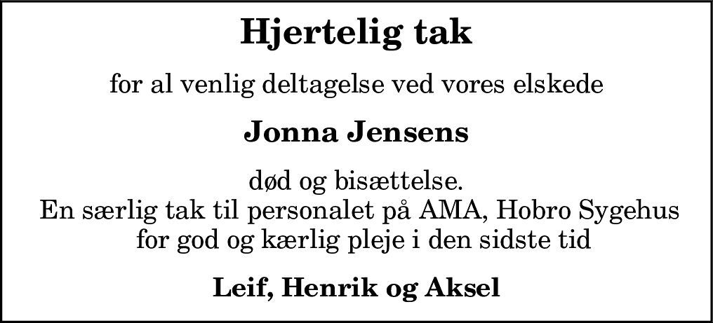Dødsannonce for Jonna Jensen