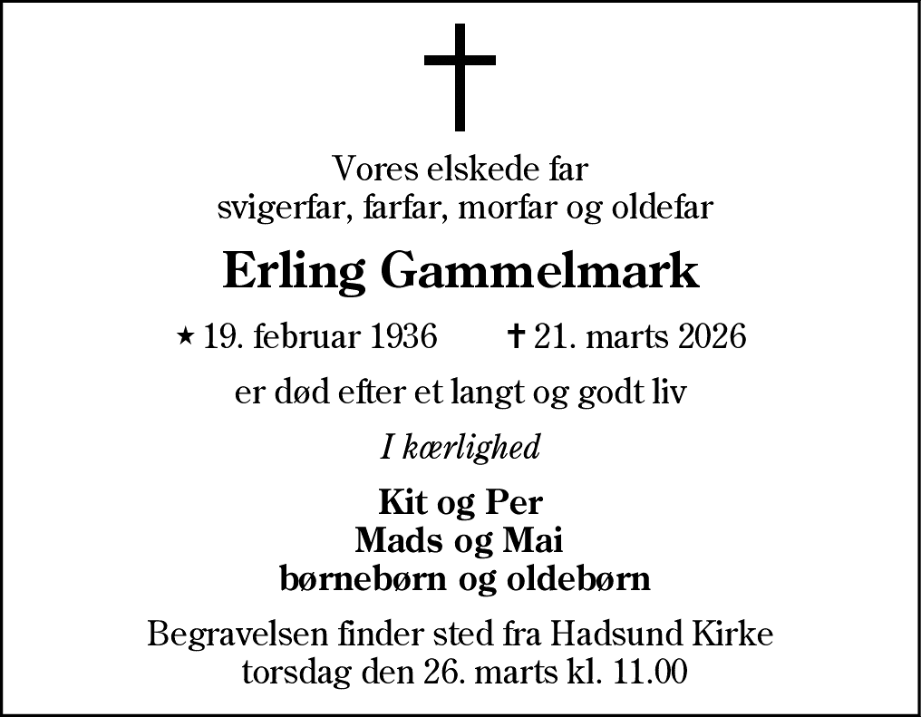 Dødsannonce for Erling Gammelmark