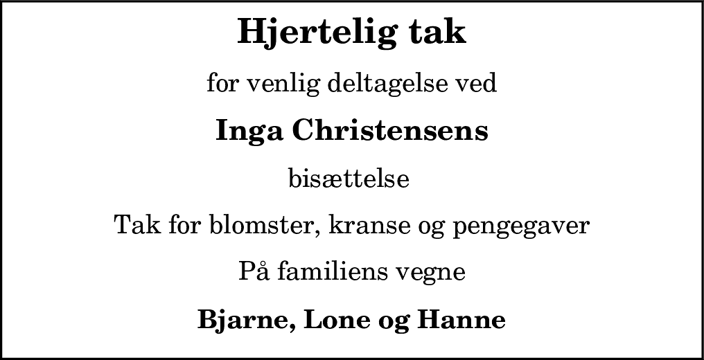 Dødsannonce for Inger Christensen