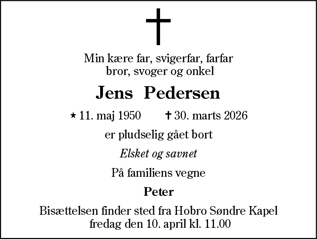 Dødsannonce for Jens Jørgen Pedersen