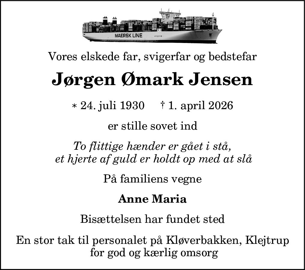 Dødsannonce for Jørgen Ømark Jensen
