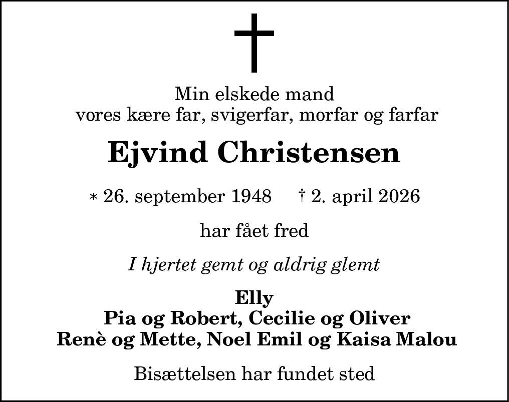 Dødsannonce for Ejvind Christensen
