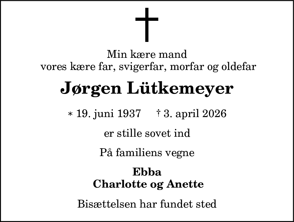 Dødsannonce for Jørgen Lütkemeyer