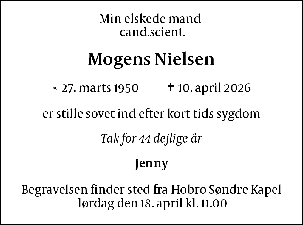 Dødsannonce for Mogens Nielsen
