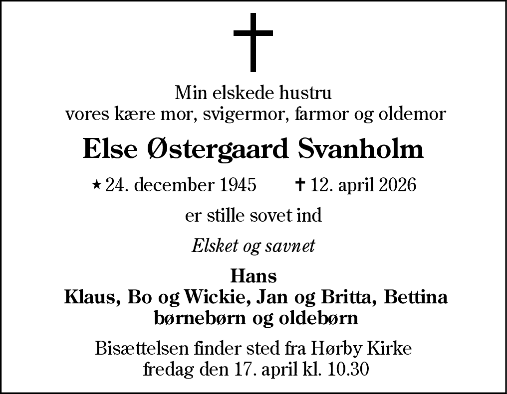 Dødsannonce for Else Østergaard Svanholm