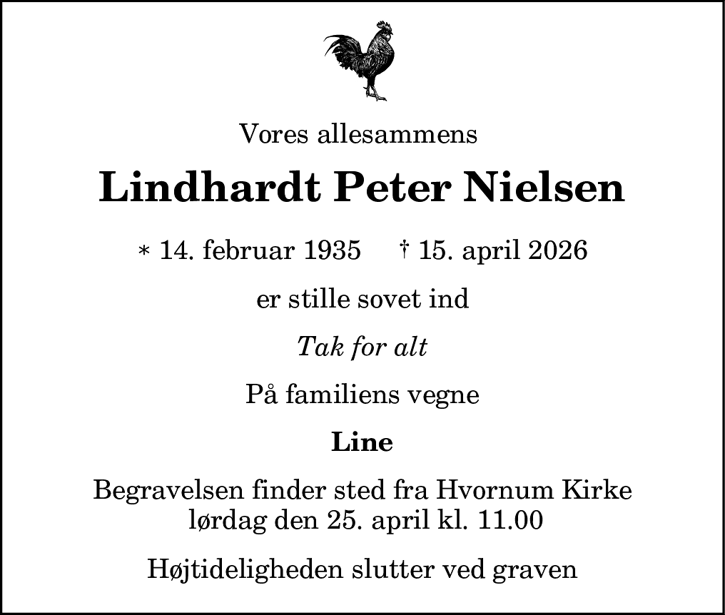 Dødsannonce for Lindhardt Peter Nielsen