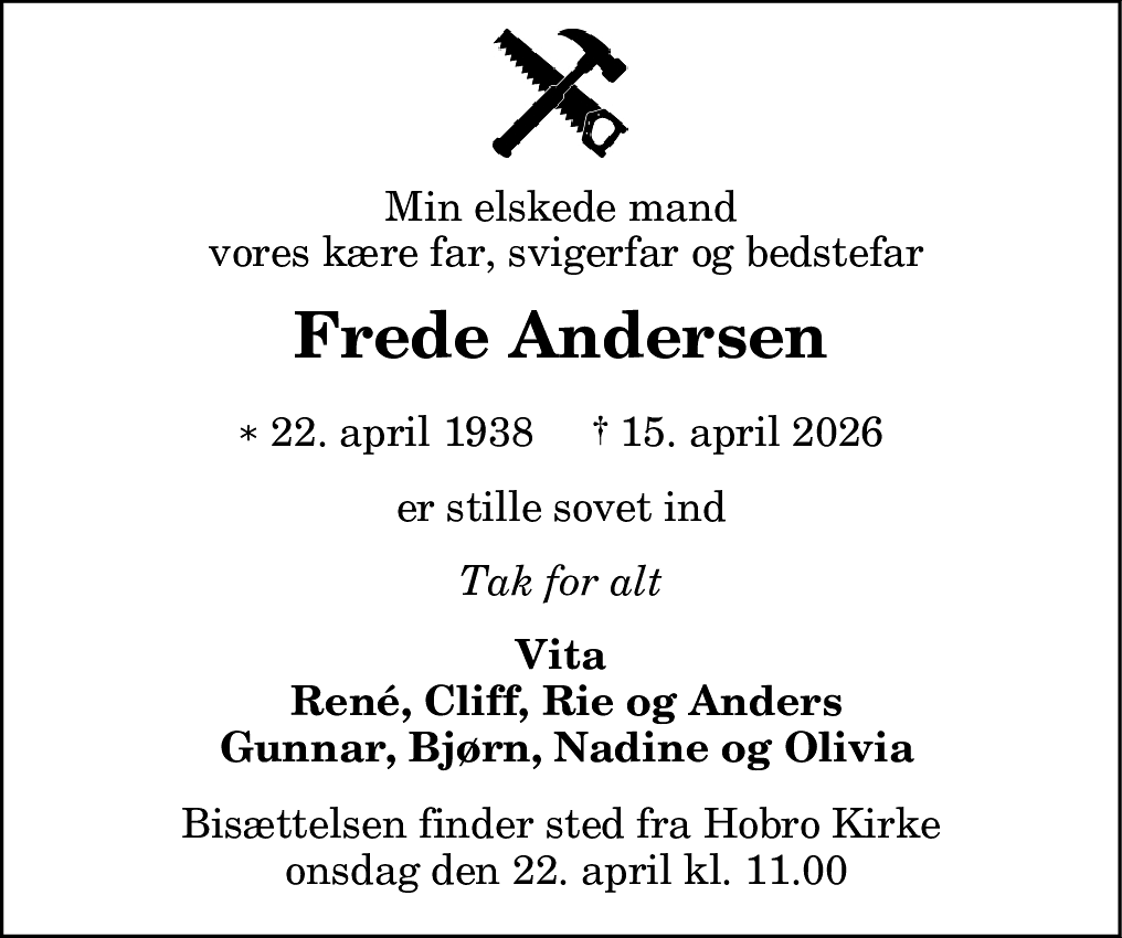 Dødsannonce for Frede Andersen