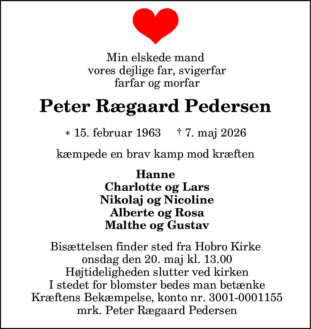 Dødsannonce for Peter Rægaard Pedersen