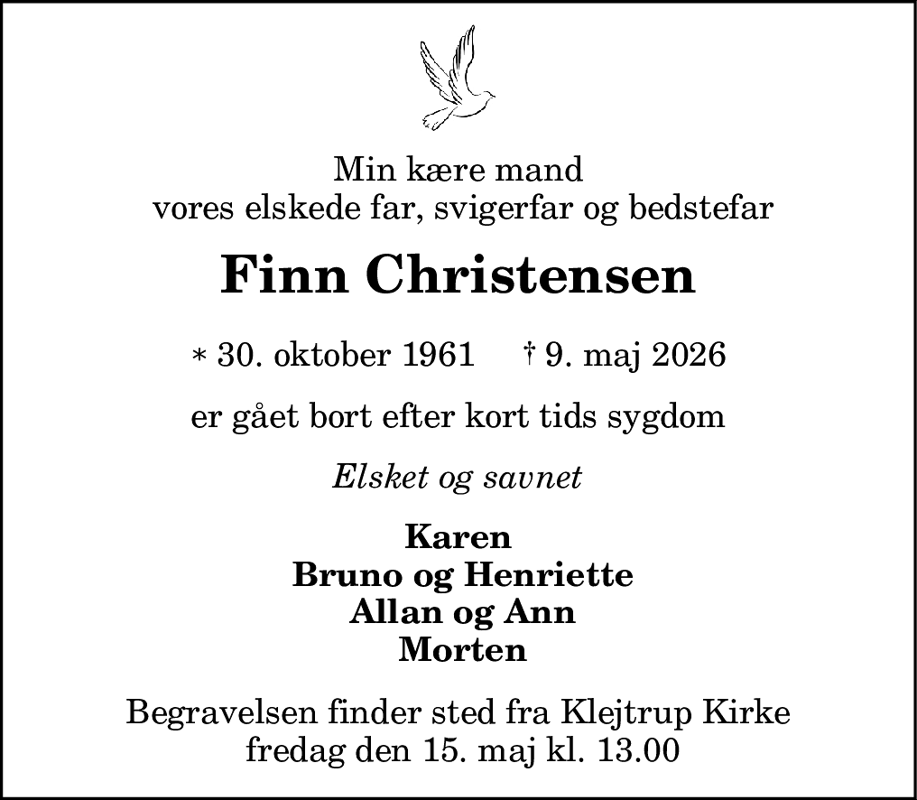 Dødsannonce for Finn Christensen