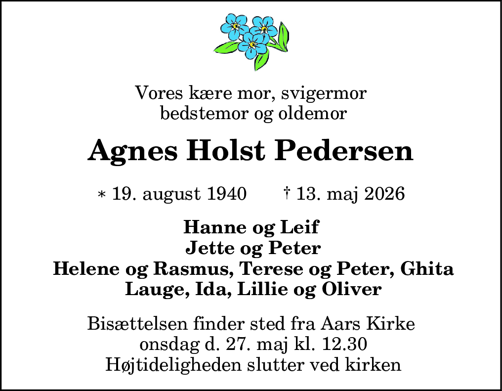 Dødsannonce for Agnes Bodil Pedersen