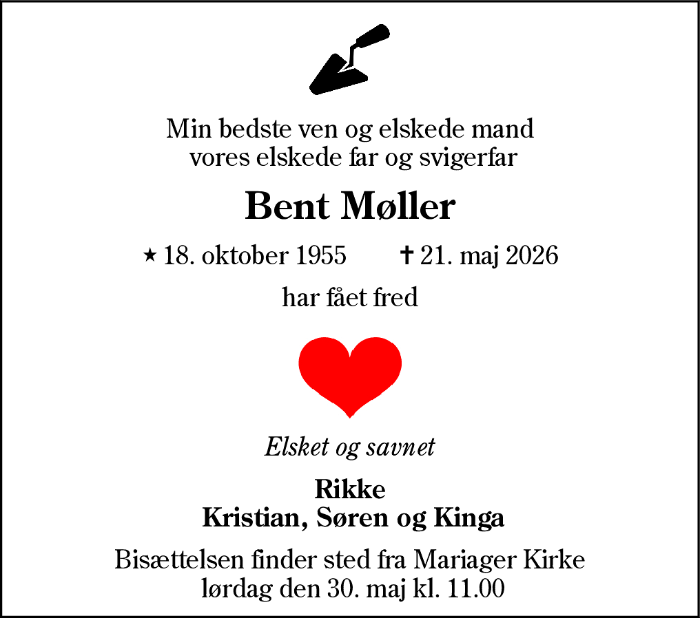 Dødsannonce for Bent Møller