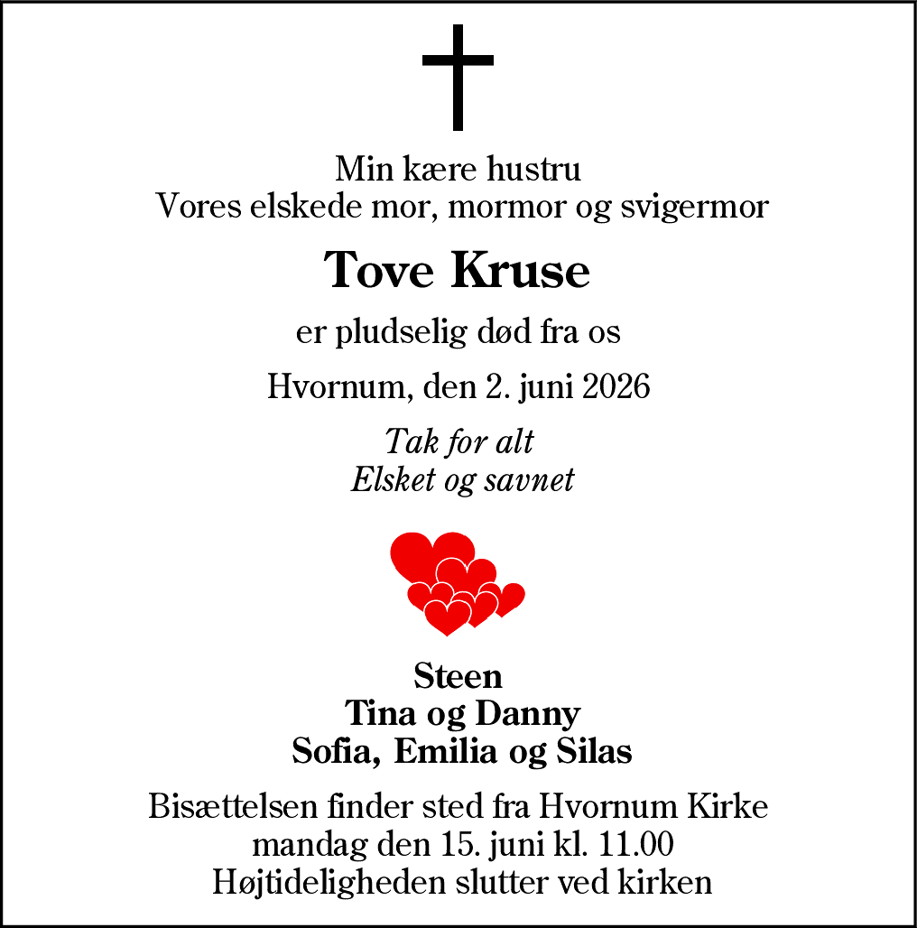 Dødsannonce for Tove Kruse
