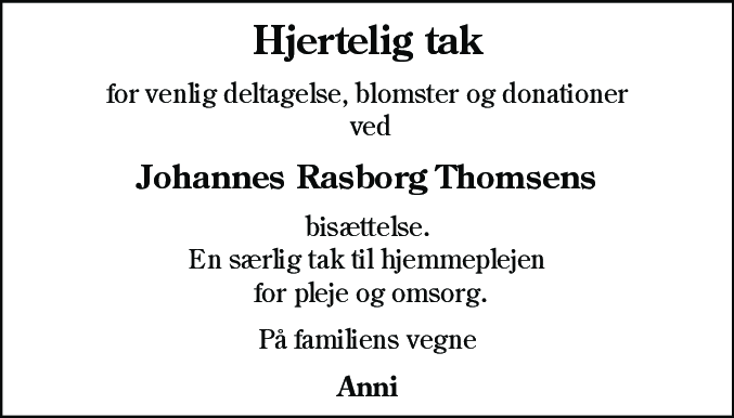 Dødsannonce for Johannes Rasborg Thomsen