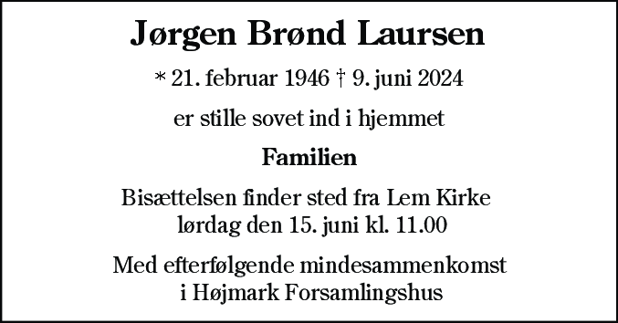 Dødsannonce for Jørgen Brønd Laursen