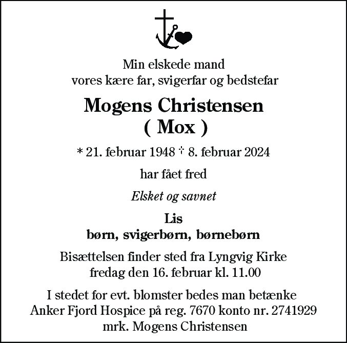 Dødsannonce for Mogens Christensen