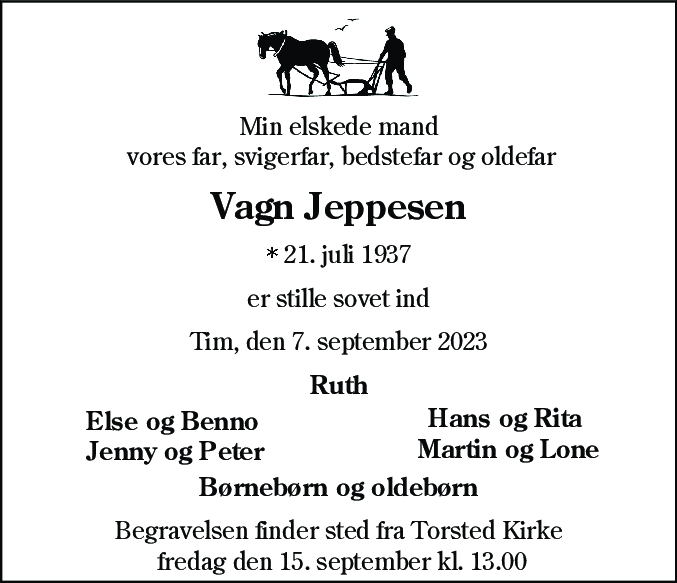 Dødsannonce for Vagn Jeppesen