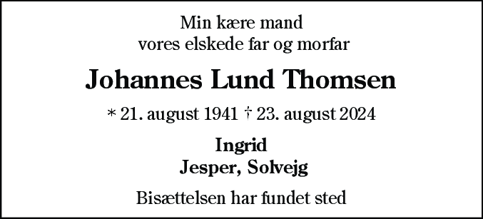 Dødsannonce for Johannes Lund Thomsen