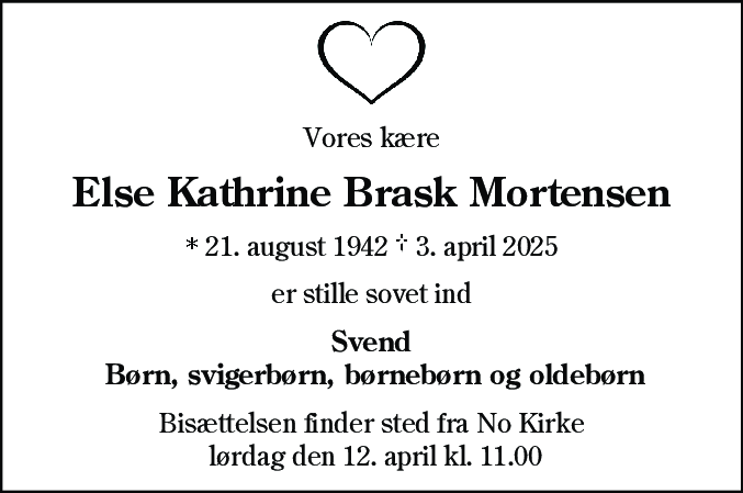 Dødsannonce for Else Kathrine Brask Mortensen