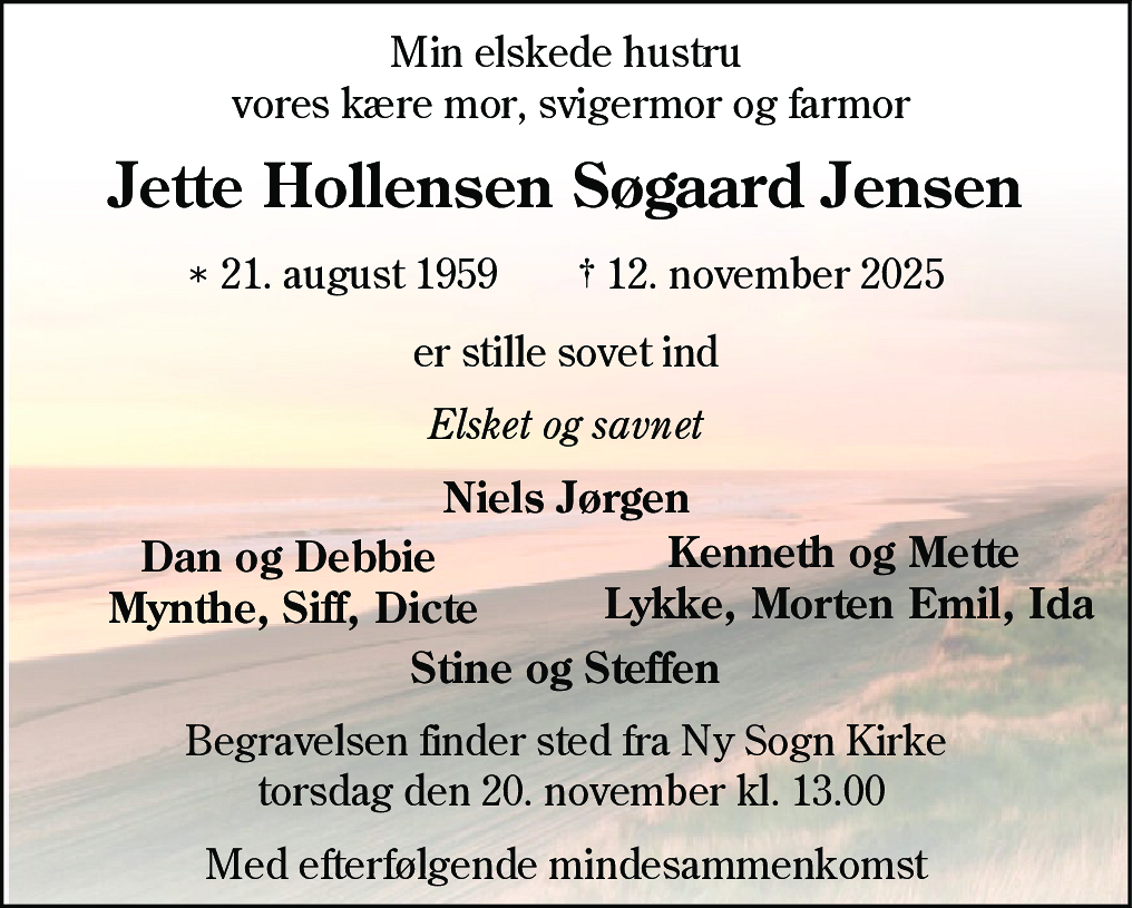 Dødsannonce for Jette Hollensen Søgaard Jensen
