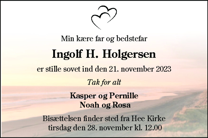 Dødsannonce for Ingolf H. Holgersen