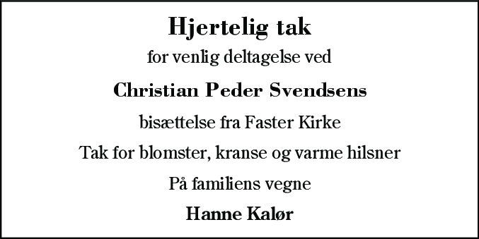 Dødsannonce for Christian Peder Svendsen
