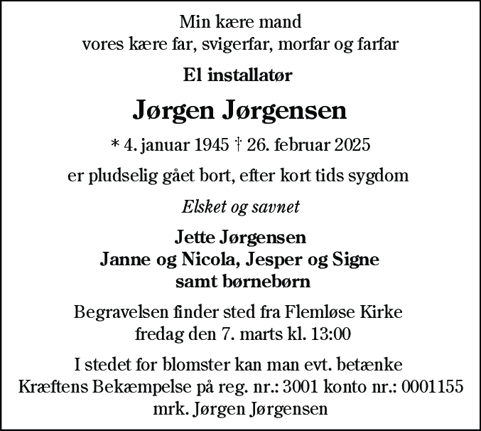 Dødsannonce for Jørgen Jørgensen