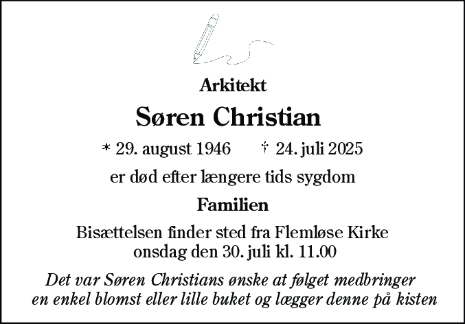 Dødsannonce for Søren Christian Bonde