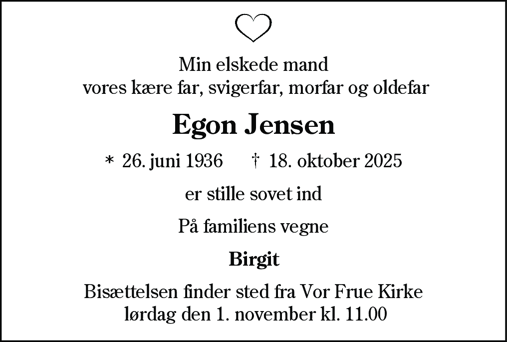 Dødsannonce for Egon Jensen