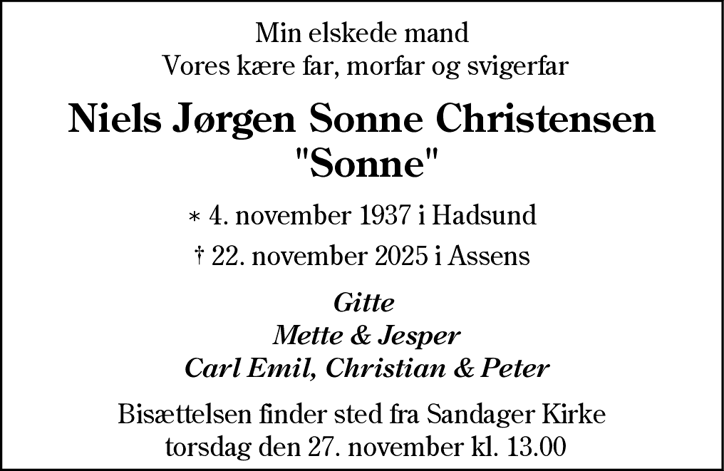 Dødsannonce for Niels Jørgen Sonne Christensen