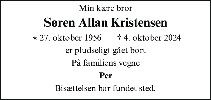 Dødsannonce for Søren Allan Kristensen