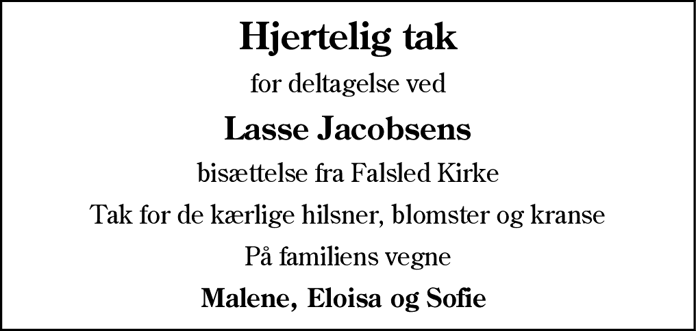 Dødsannonce for Lasse Hans Henrik Jacobsen