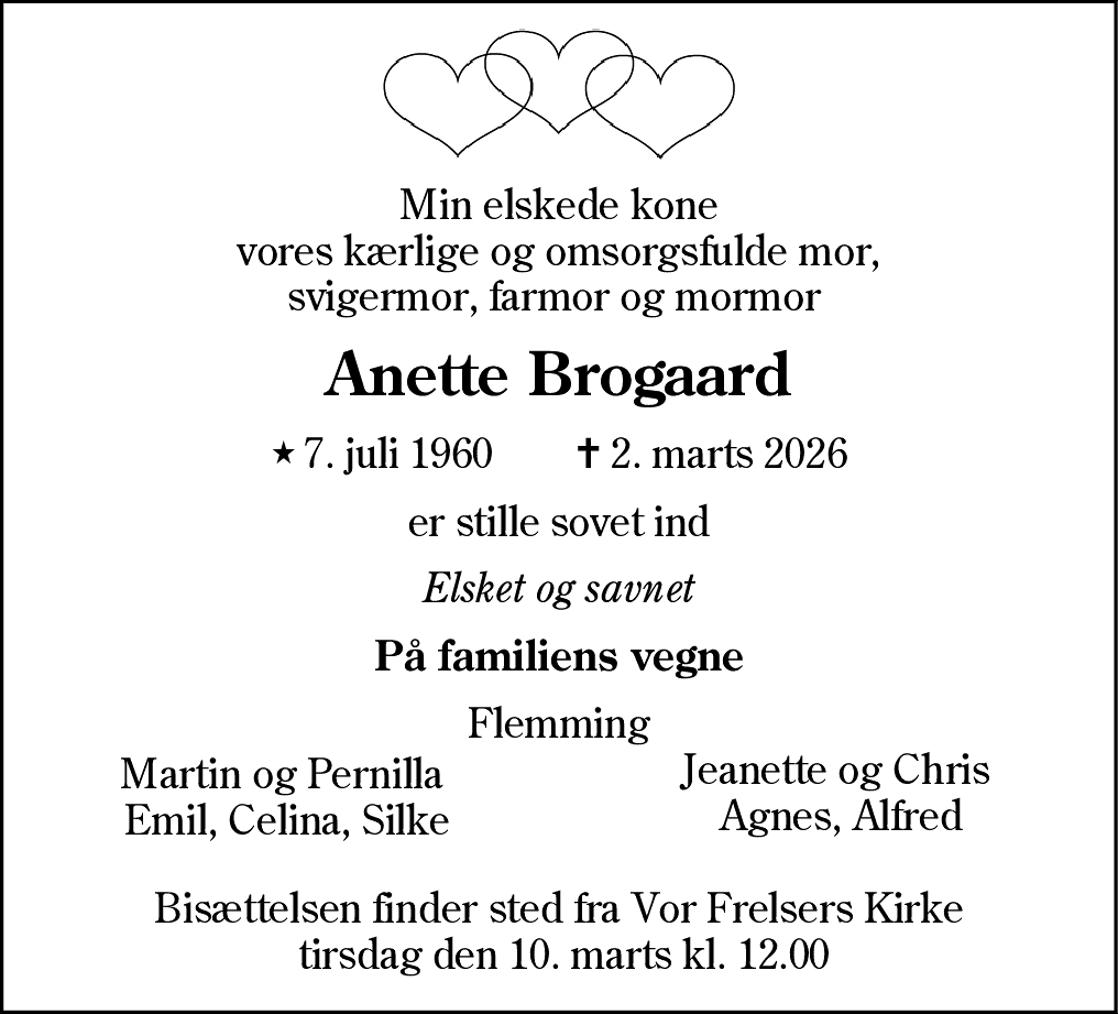 Dødsannonce for Anette Brogaard