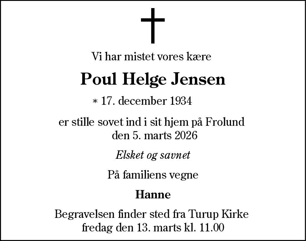 Dødsannonce for Poul Helge Jensen