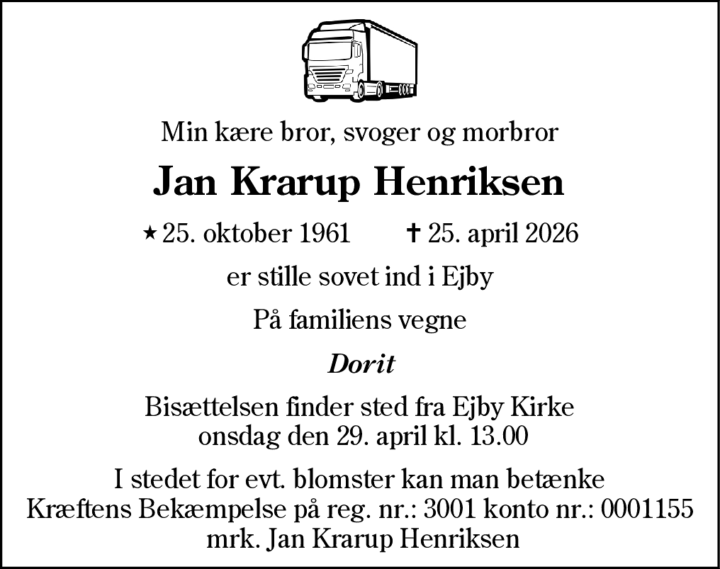 Dødsannonce for Jan Krarup Henriksen