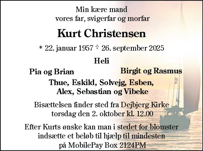 Dødsannonce for Kurt Christensen