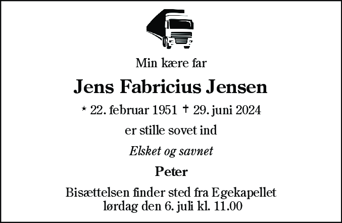 Dødsannonce for Jens Fabricius Jensen
