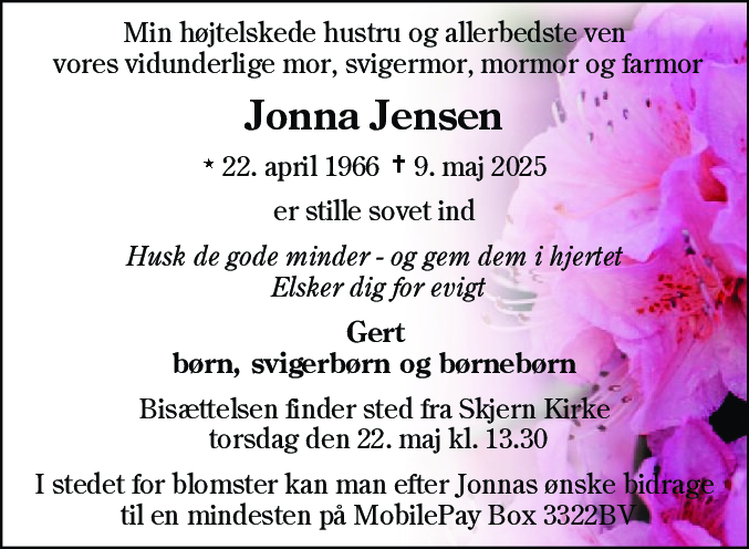 Dødsannonce for Jonna Jensen