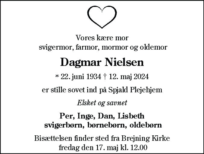 Dødsannonce for Dagmar Nielsen